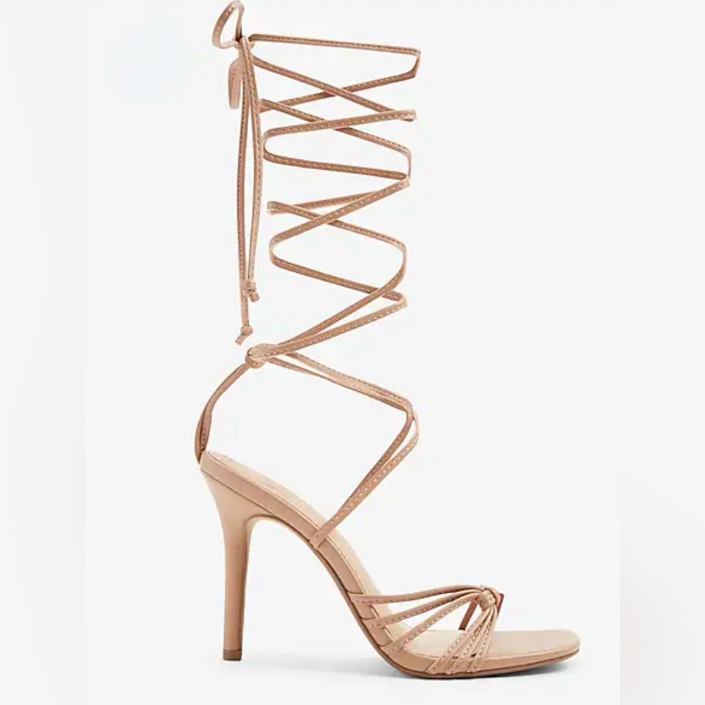 Express Strappy Lace Up Heeled Sandals, Size 10, Pecan